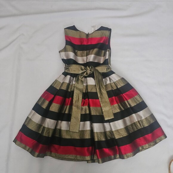 Bonnie Jean Metallic Stripe Gold Sash Bow Waist Sleeveless Party Dress Size 8 - Picture 5 of 11